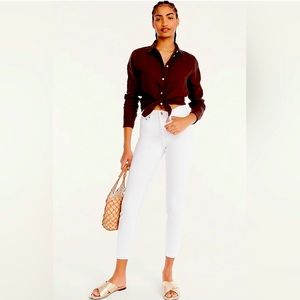 J. Crew 9” Mid-Rise Toothpick Jean White Denim 27